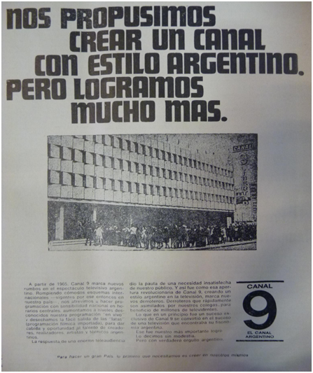 Publicidad de Canal 9 (6 de noviembre de  1973)