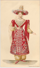 Luis de la Cruz y Ríos, La Reina María Josefa Amalia vestida para el Carnaval, c. 1829-1830, (DIB/18/1/7184). Biblioteca Nacional de España, Madrid, España.