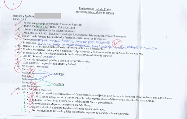 Evaluación, carpeta nº4 estudiante de 3er año.
