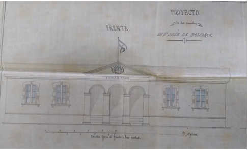 Foto de fachada de escuela en la Municipalidad de Balcarce,
1880.